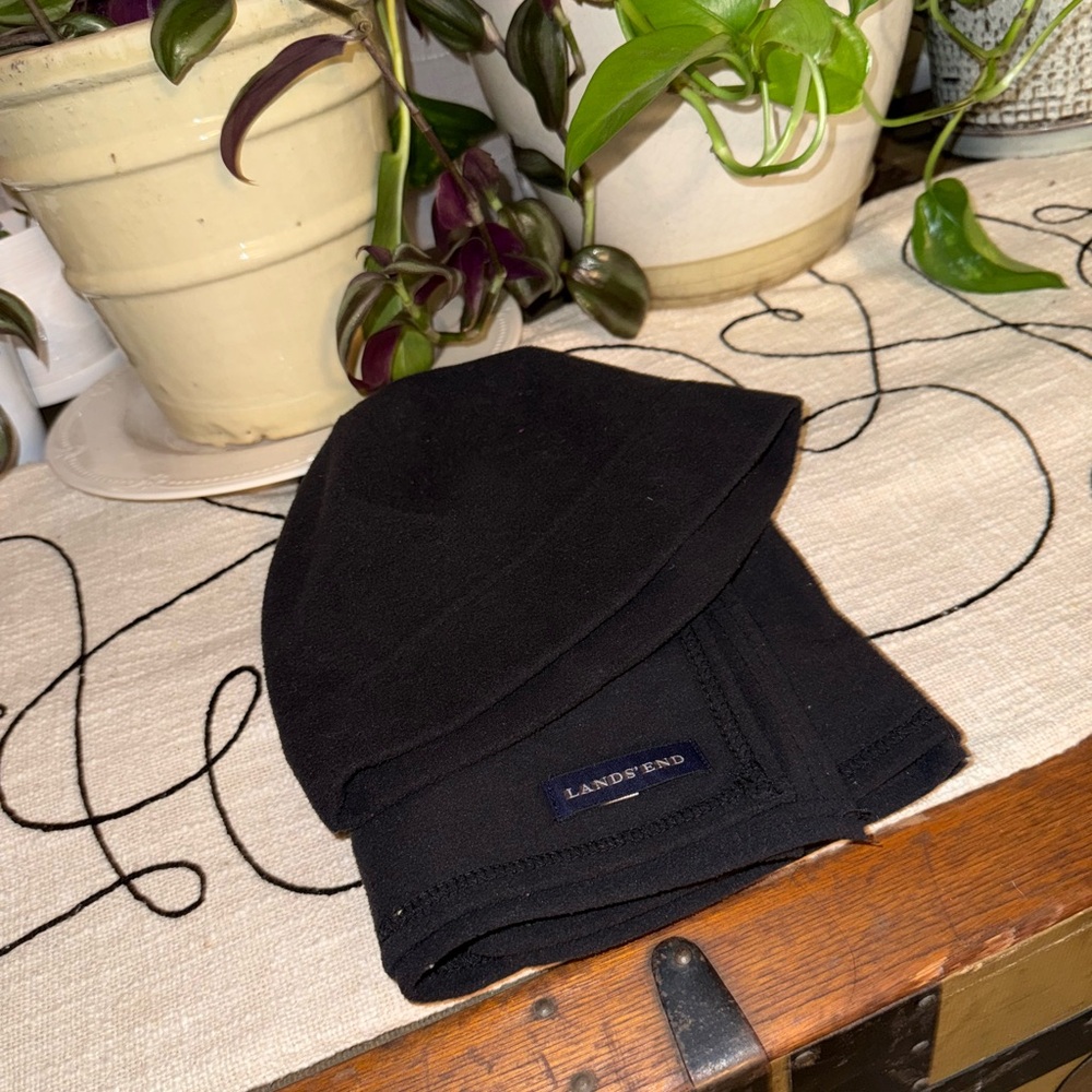 Lands' End Classic Black Beanie and Scarf